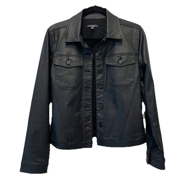 NYDJ Jackets & Blazers - NYDJ Black Coated Denim Trucker Jacket with Slanted Seams S Could fit M
